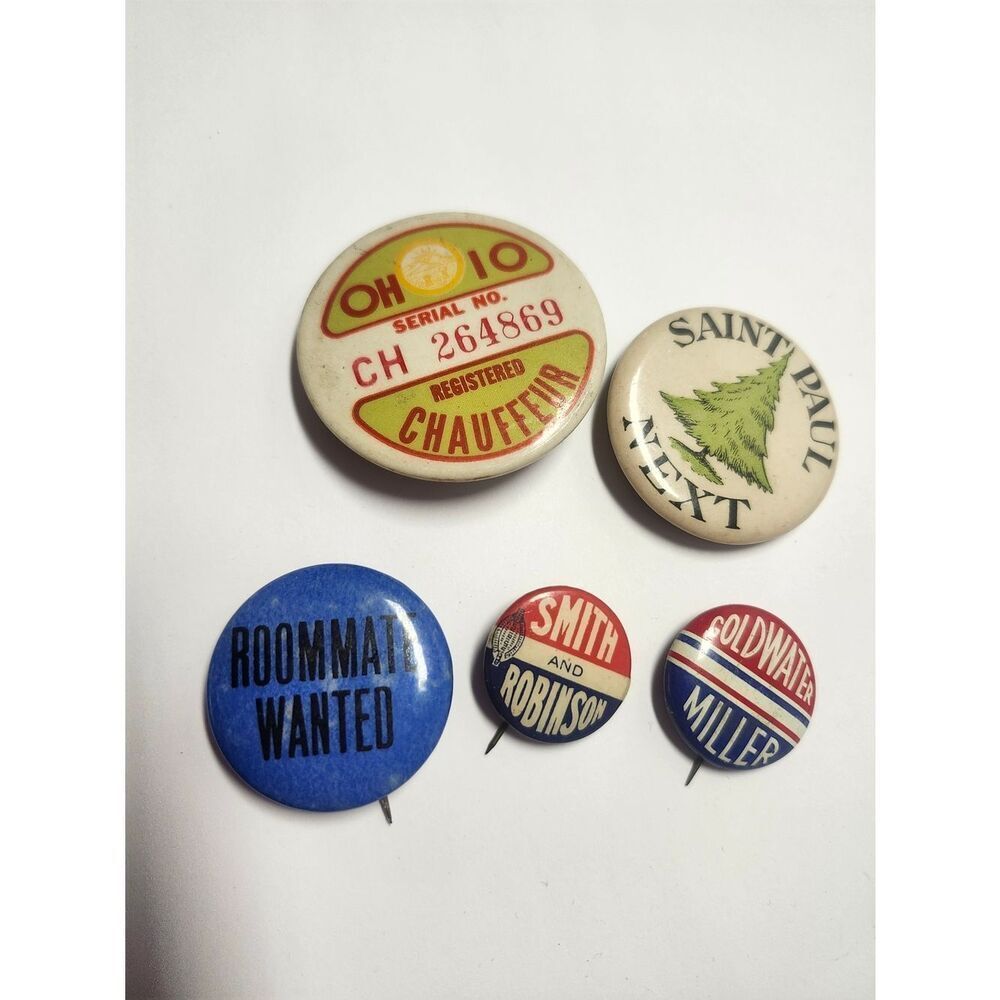 Vintage Political & Novelty Button Pin Lot - Blue, Red, Cream